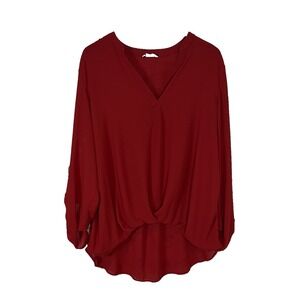 F&F Woman's Blouse Size 16 Red Flowy Holiday Versatile Work Wear Staple Classic